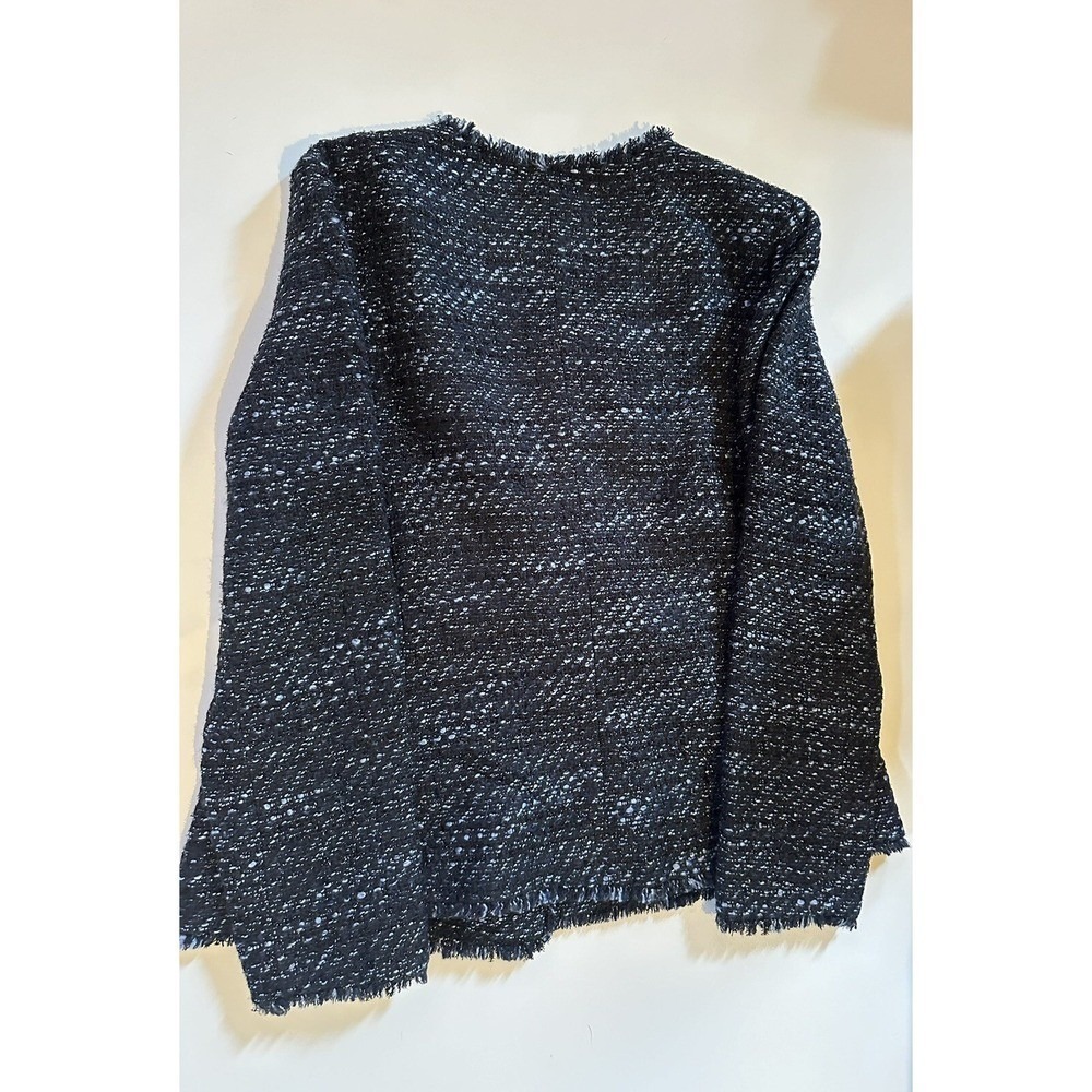 Talbots Women's Tweed Jacket Blazer Size10 Fringe Trim Black/Blue, Some Metallic - Picture 4 of 8